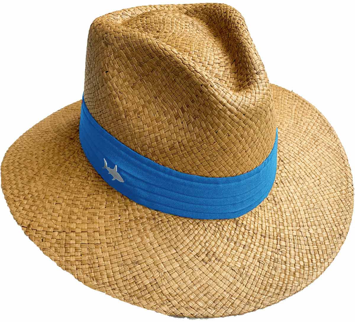 Sombrero de palma iraca tejido a mano con cinta delgada azul índigo, de Salvador Beachwear
