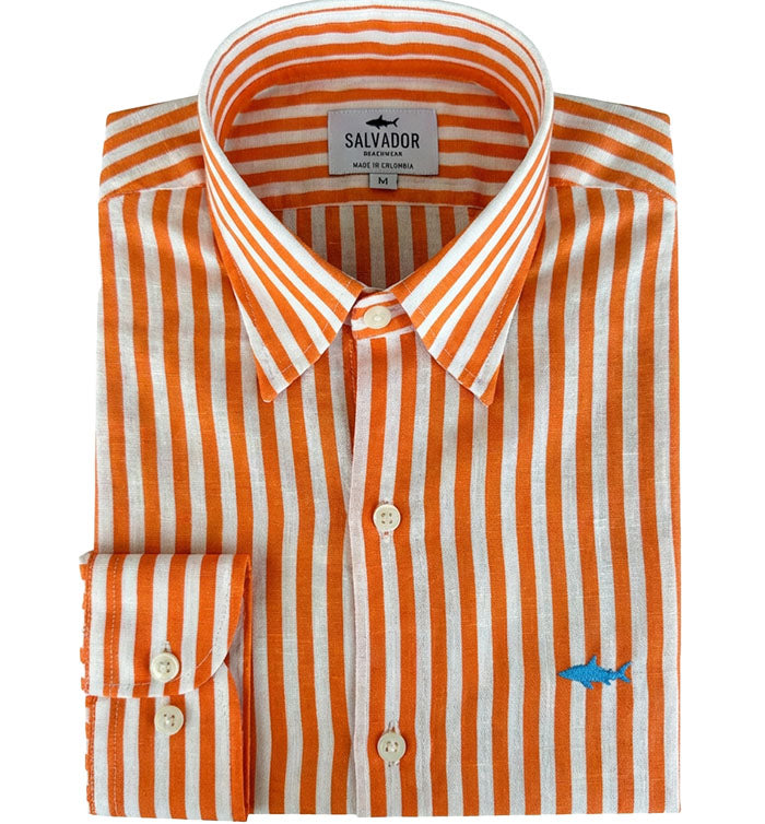 CAMISA BLANCA RAYAS NARANJA