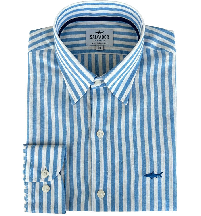 CAMISA BLANCA RAYAS AZULES CLARAS