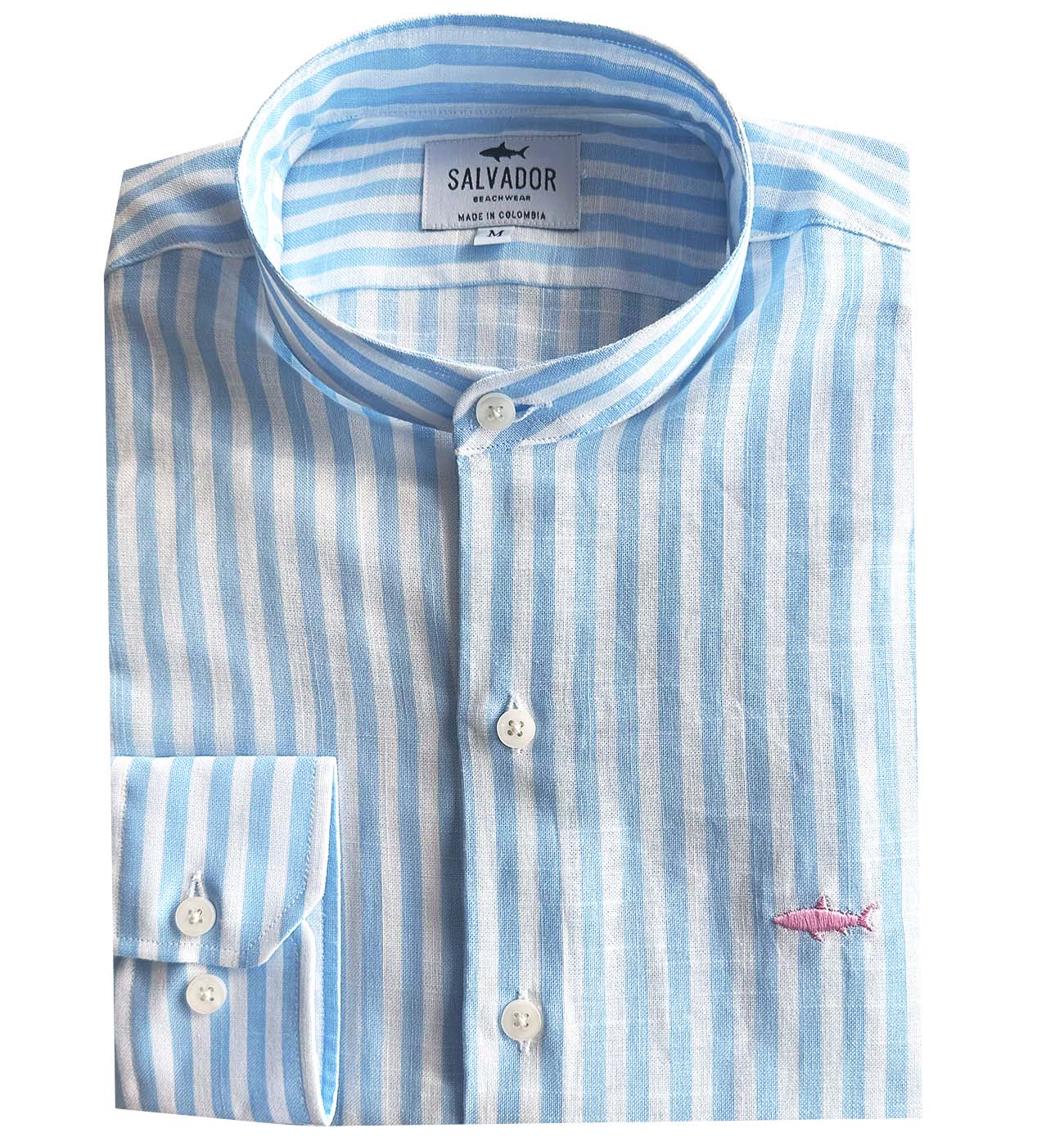 CAMISA NERU BLANCA RAYAS AZUL PASTEL
