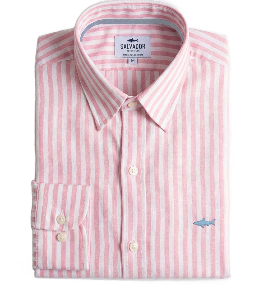 CAMISA BLANCA RAYAS ROSADAS
