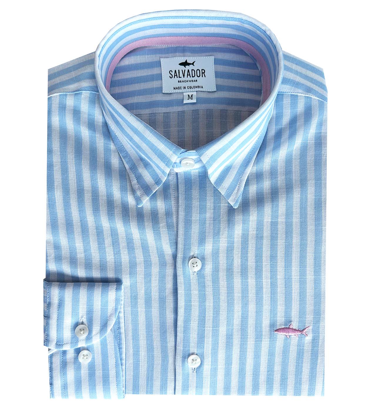 CAMISA BLANCA RAYAS AZUL PASTEL