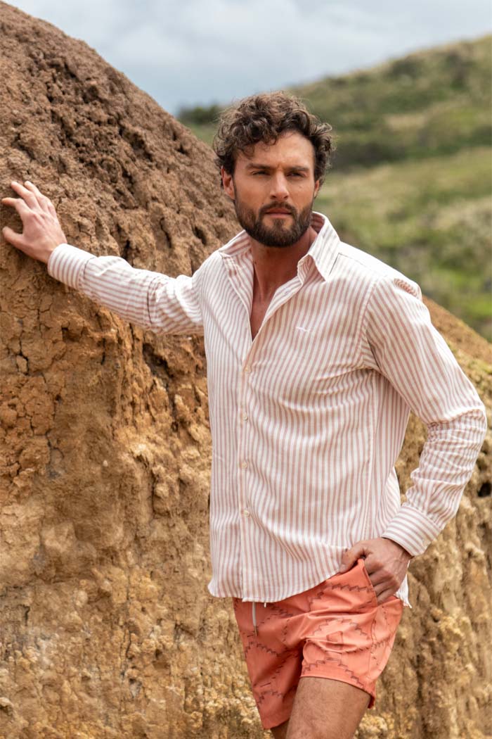 CAMISA BLANCA RAYAS PALO ROSA
