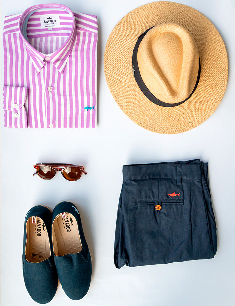 CAMISA BLANCA RAYAS LILA