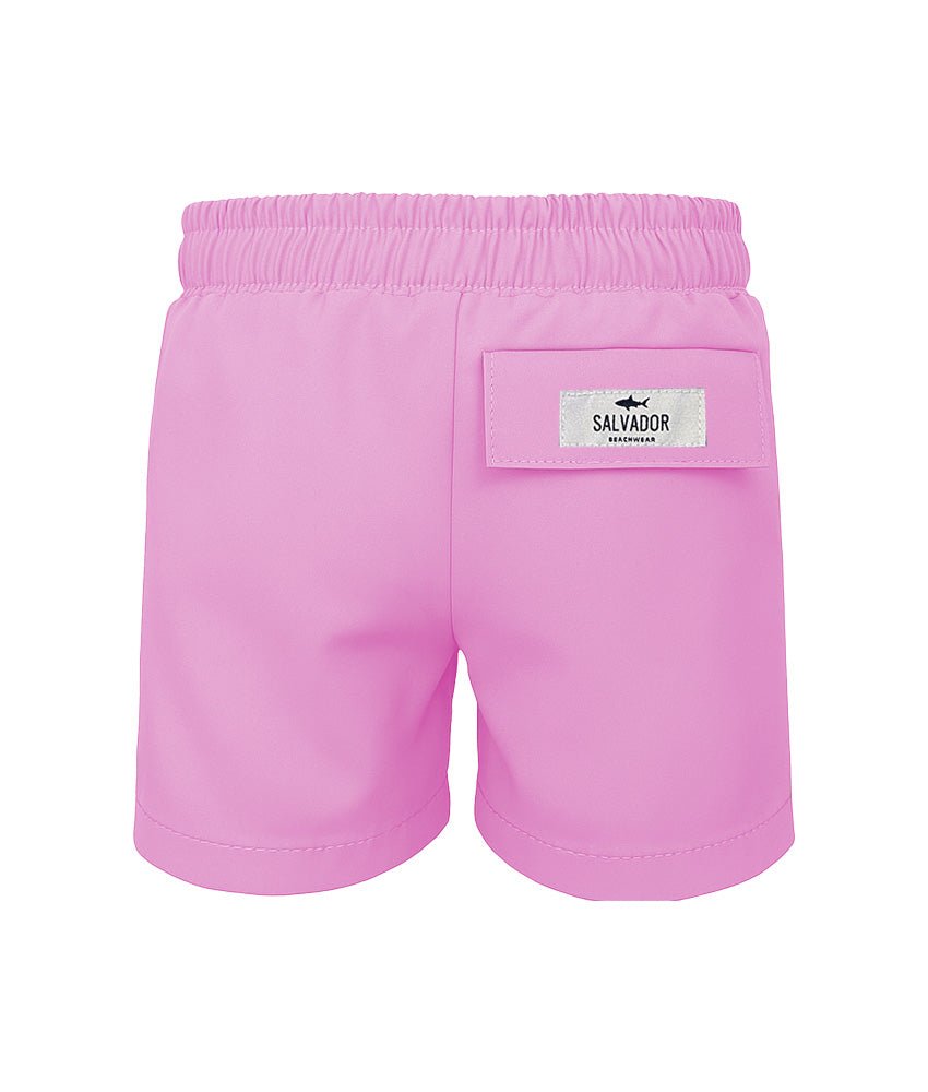 Pantaloneta de baño rosado pastel para niño en poliéster vista posterior Salvador Beachwear