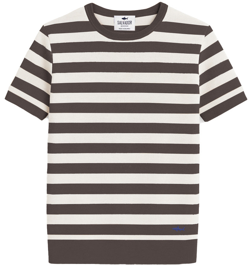CAMISETA DE PUNTO BLANCA RAYAS CAFES