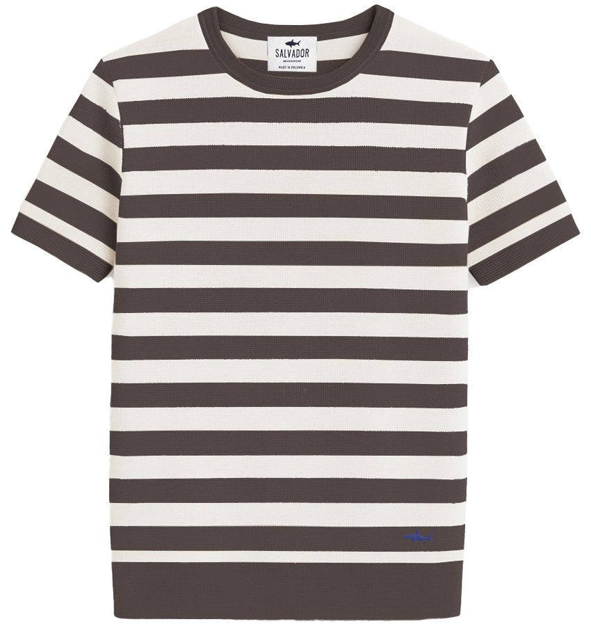 CAMISETA DE PUNTO BLANCA RAYAS CAFES