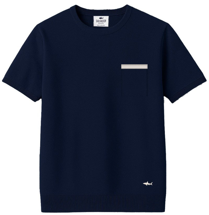 CAMISETA DE PUNTO AZUL OSCURA B BLANCO