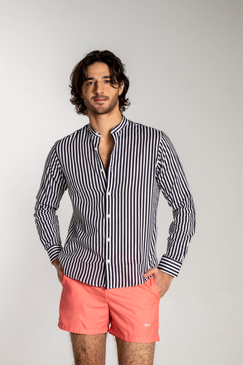 CAMISA NERU BLANCA RAYAS AZULES OSCURAS