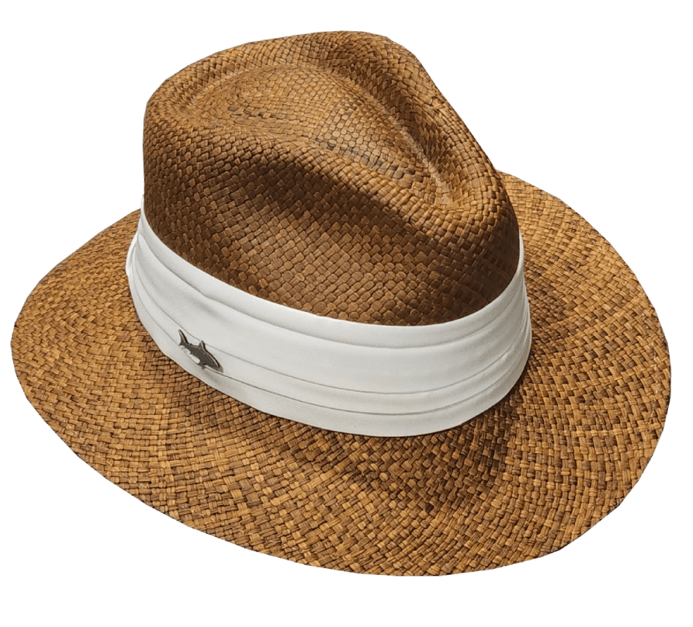 SOMBRERO OSCURO CINTA ANCHA BLANCA