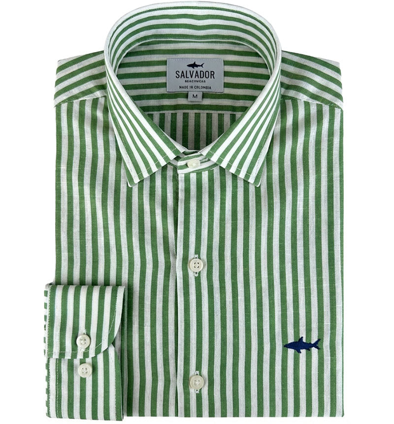 CAMISA BLANCA RAYAS VERDES M