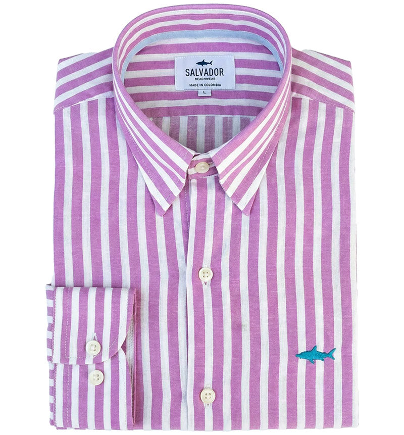 CAMISA BLANCA RAYAS LILA