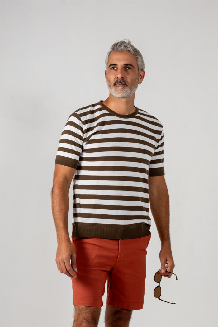 CAMISETA DE PUNTO BLANCA RAYAS CAFES