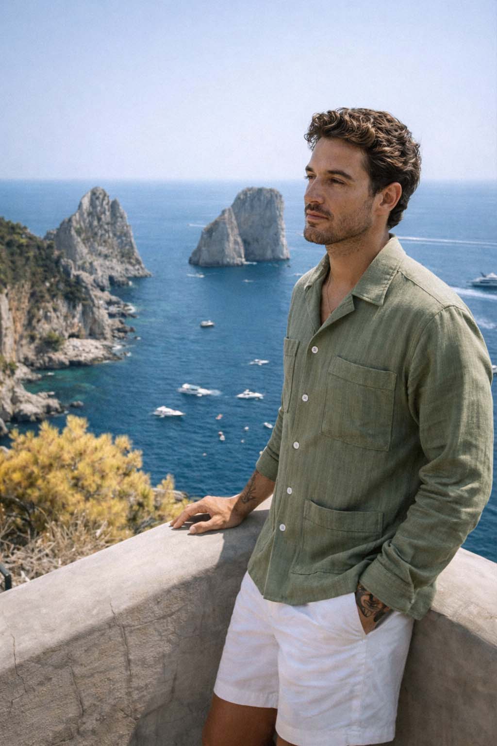 GUAYABERA BOLSILLOS VERDE MILITAR