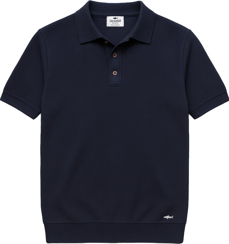 POLO DE PUNTO BOTONES AZUL OSCURA